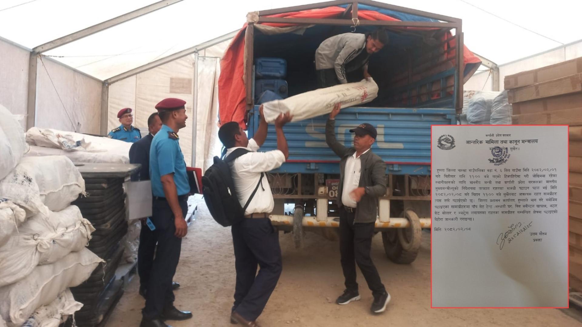 तिल गाउँमा कर्णाली सरकारले पठायो राहत सामग्री